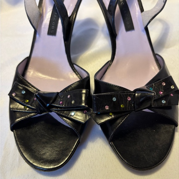 Marc Jacobs Leather Bow Accent Sling Back Sandals Black Women’s Size 7.5 - Picture 3 of 10